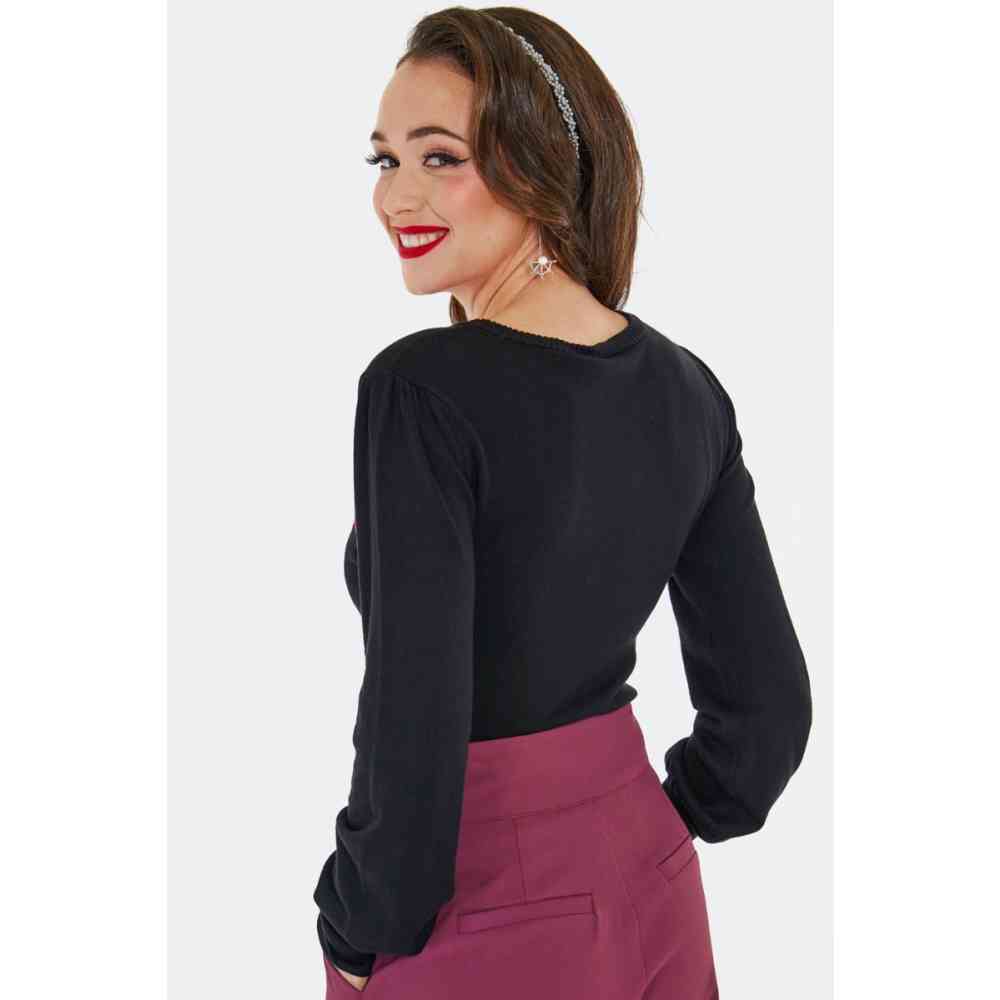 Voodoo Vixen - Floral Moth Web Embroidered Sweatshirt - Schwarz
